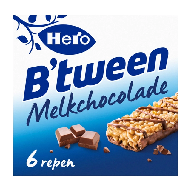 Een Tussendoortje Hero B'tween melkchocolade 6pack reep 25gr koop je bij VHK Kantoorartikelen