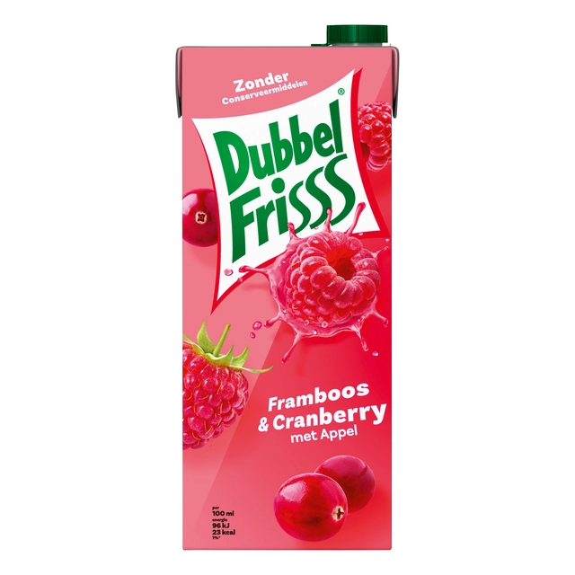 Een Fruitdrank DubbelFrisss framboos zwarte bes pak 1500ml koop je bij VHK Kantoorartikelen