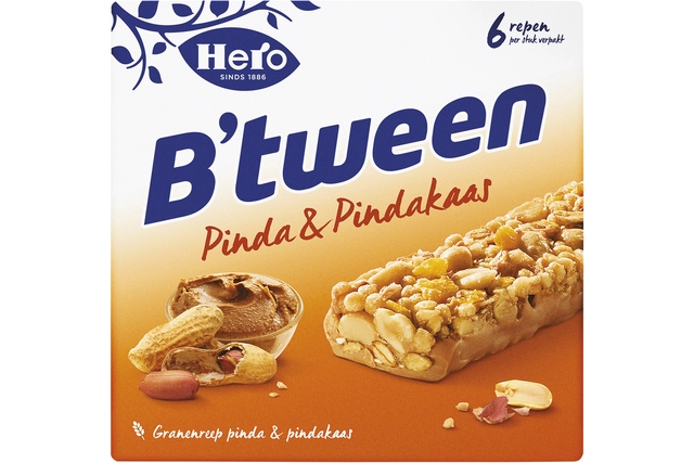 Een Tussendoortje Hero B'tween pinda&pindakaas 6pack reep 25gr koop je bij VHK Kantoorartikelen