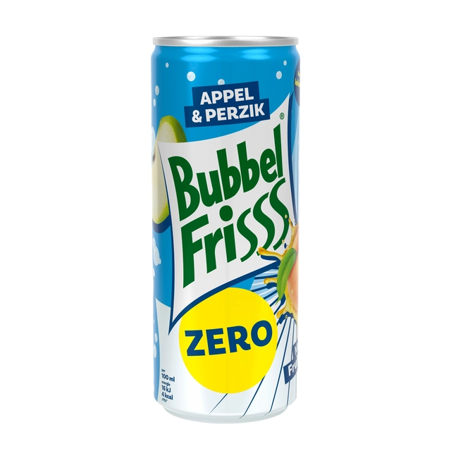 Een Fruitdrank DubbelFrisss appel perzik zero blik 250ml koop je bij VHK Kantoorartikelen