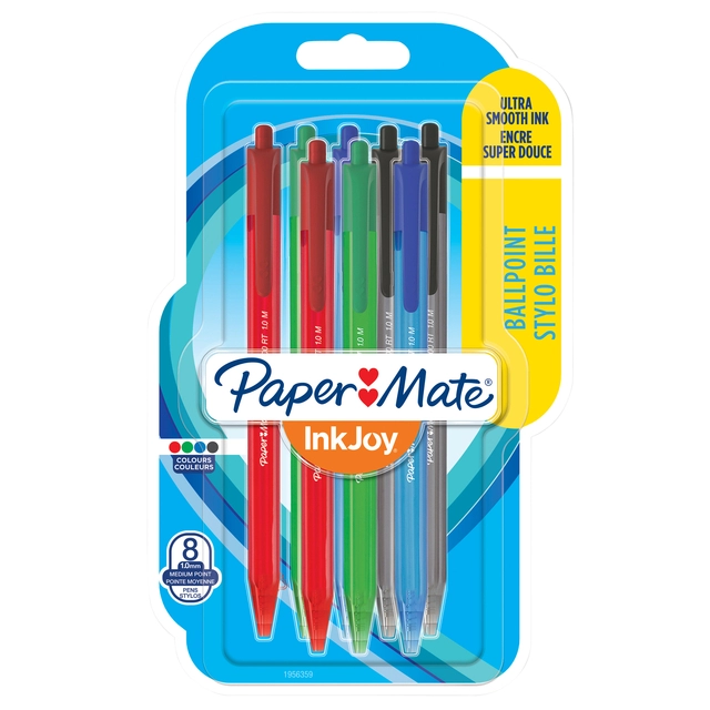 Een Balpen Paper Mate Inkjoy 100RT medium assorti blister à 8 stuks koop je bij VHK Kantoorartikelen