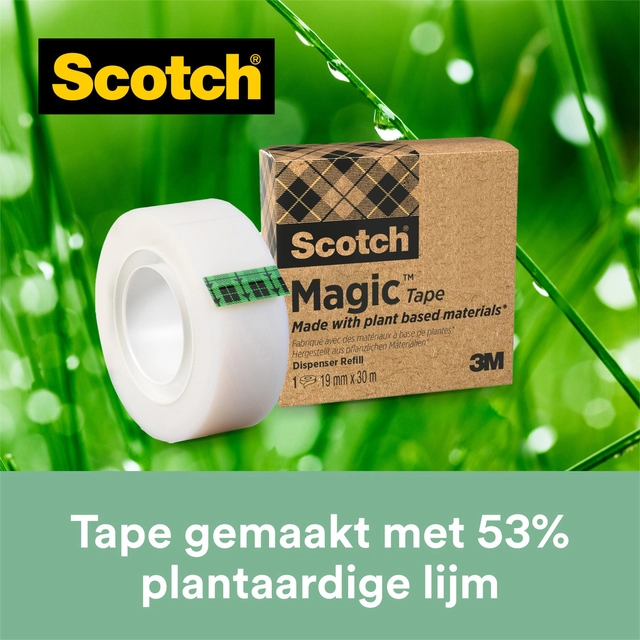 Een Plakband Scotch Magic 810 19mmx33m transparant 14 rollen + plakbandhouder zwart koop je bij VHK Kantoorartikelen