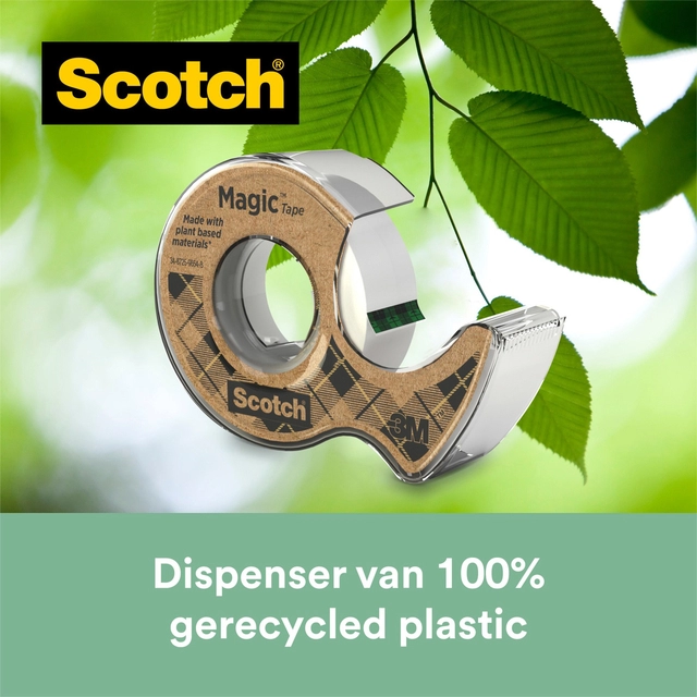 Een Plakband Scotch Magic 919 19mmx20m transparant + gerecyclede afroller koop je bij VHK Kantoorartikelen