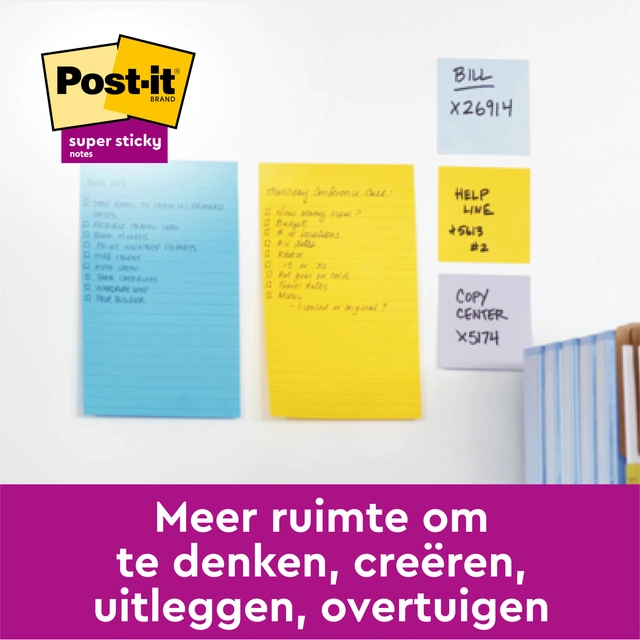 Een Memoblok 3M Post-it 584 127x203mm Super Sticky lijn assorti kleur 4 stuks koop je bij Hoekmankantoorartikelen.nl