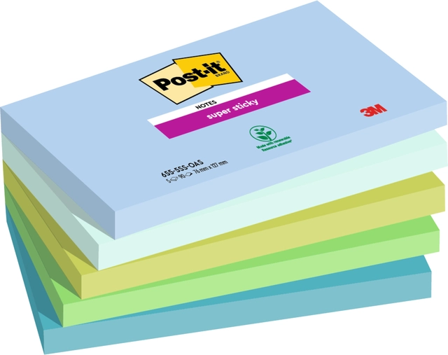 Een Memoblok 3M Post-it 655 76mmx127mm Super Sticky Oasis 5 stuks koop je bij Hoekmankantoorartikelen.nl