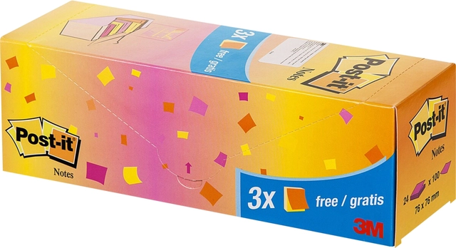 Een Memoblok 3M Post-it 654 76x76mm neon assorti 21 + 3 gratis koop je bij Hoekmankantoorartikelen.nl