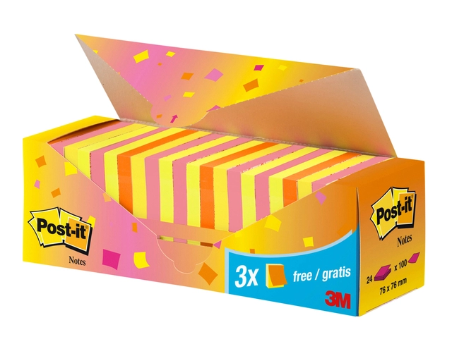 Een Memoblok 3M Post-it 654 76x76mm neon assorti 21 + 3 gratis koop je bij Hoekmankantoorartikelen.nl