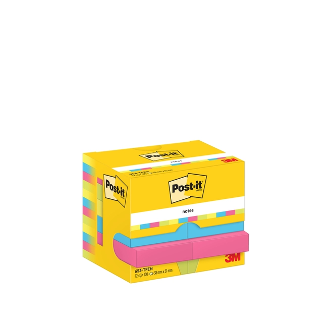 Een Memoblok 3M Post-it 653 38x51mm neon assorti kleur 12 stuks koop je bij Hoekmankantoorartikelen.nl