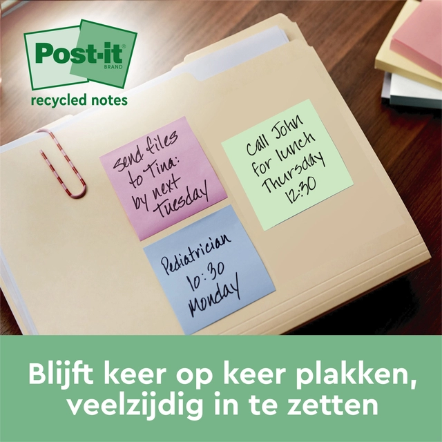 Een Memoblok 3M Post-it Z-Note R330 76x76mm recycle assorti kleur 16 stuks koop je bij Hoekmankantoorartikelen.nl