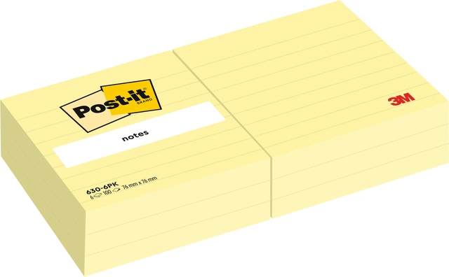 Een Memoblok 3M Post-it 630 76x76 mm lijn geel 6 stuks koop je bij Hoekmankantoorartikelen.nl