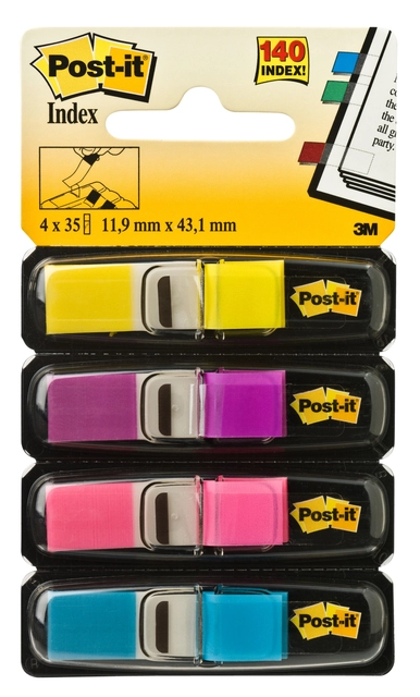 Een Indextabs 3M Post-it 683 11.9x43.2mm 4 kleuren 140 stuks koop je bij Hoekmankantoorartikelen.nl