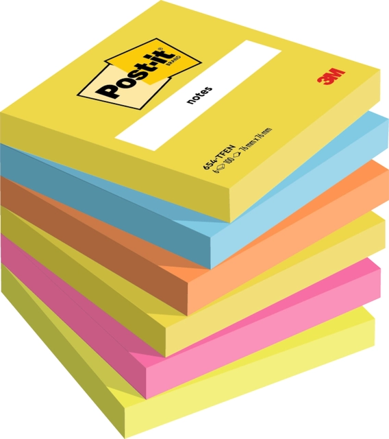 Een Memoblok 3M Post-it 654 76x76mm Energetic Colours 6 stuks koop je bij Hoekmankantoorartikelen.nl