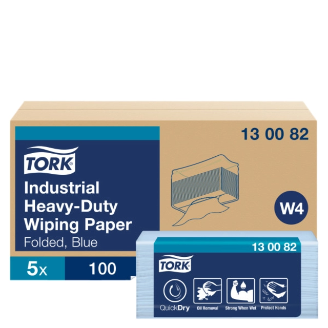 Een Reinigingsdoek Tork Heavy-Duty W4 gevouwen 100 vel blauw 130082 koop je bij Hoekmankantoorartikelen.nl