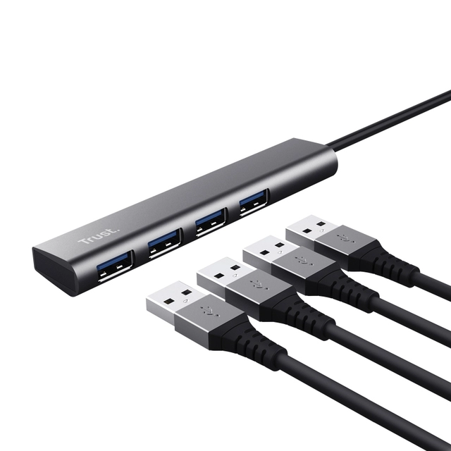 Een Hub Trust Halyx 4-port USB-C zilver koop je bij VHK Kantoorartikelen