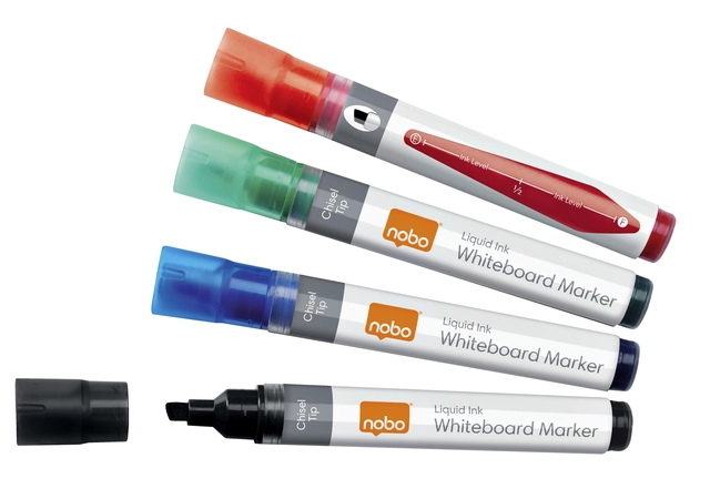 Een Viltstift Nobo whiteboard Liquid ink schuin assorti 4mm 10stuks koop je bij VHK Kantoorartikelen