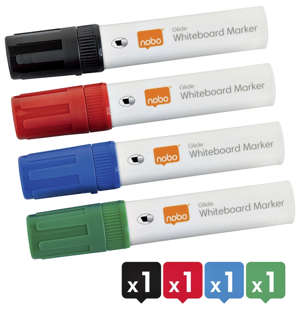 Een Viltstift Nobo whiteboard Glide schuin assorti 10mm 4stuks koop je bij VHK Kantoorartikelen