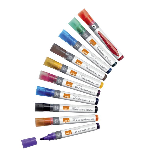 Een Viltstift Nobo whiteboard Liquid ink rond assorti 3mm 10stuks koop je bij VHK Kantoorartikelen