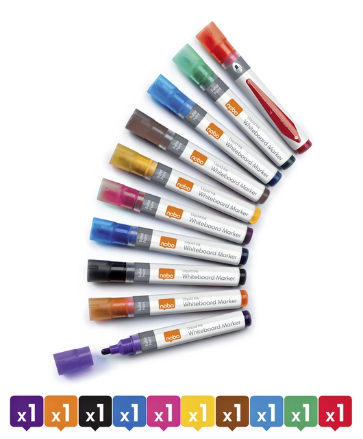 Een Viltstift Nobo whiteboard Liquid ink rond assorti 3mm 10stuks koop je bij VHK Kantoorartikelen