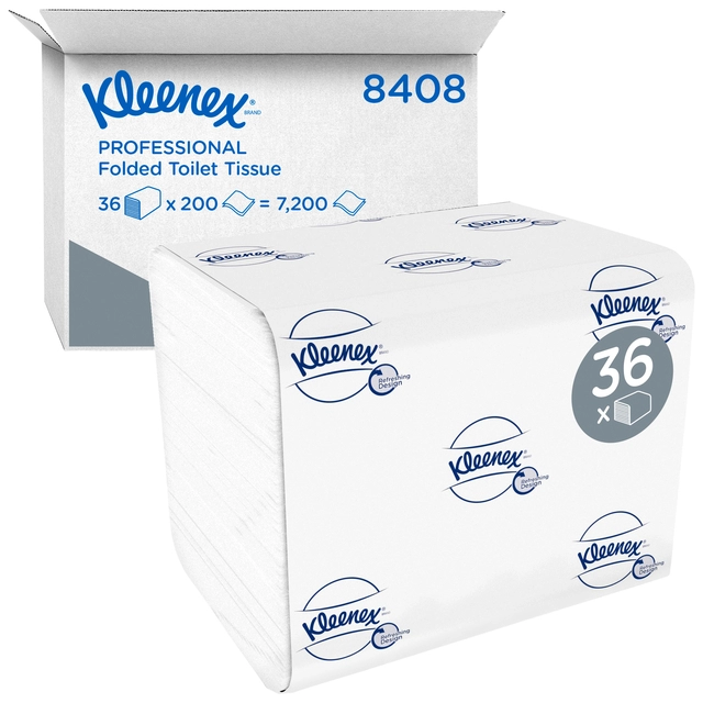 Een Toiletpapier Kleenex gevouwen tissues 2 laags 36x200stuks wit 8408 koop je bij VHK Kantoorartikelen