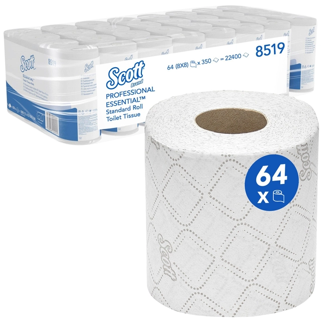 Een Toiletpapier Scott Essential 2-laags 350 vel wit 8519 koop je bij VHK Kantoorartikelen