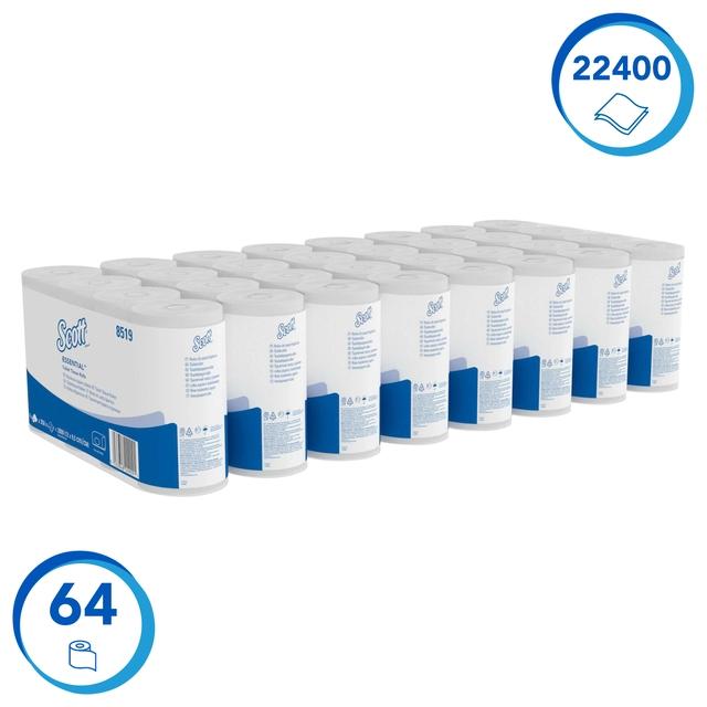 Een Toiletpapier Scott Essential 2-laags 350 vel wit 8519 koop je bij VHK Kantoorartikelen