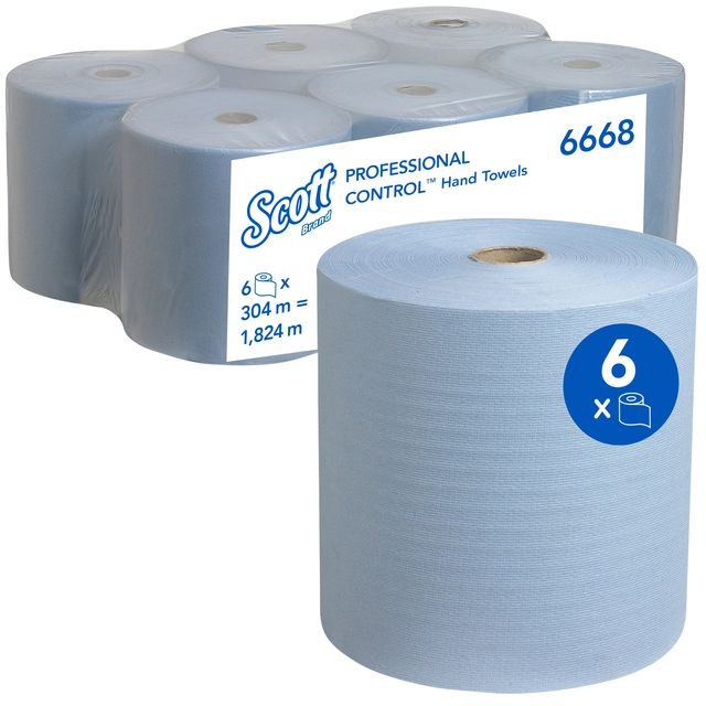 Een Handdoekrol Scott 1-laags 304m blauw 6668 koop je bij VHK Kantoorartikelen