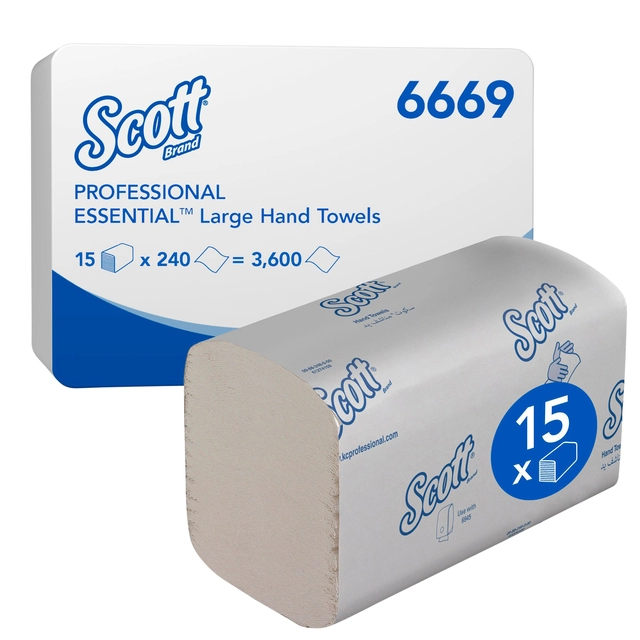 Een Handdoek Scott Essential i-vouw 1-laags 20x32cm 15x240stuks wit 6669 koop je bij VHK Kantoorartikelen