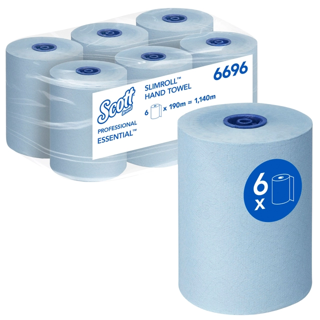 Een Handdoekrol Scott Essential Slimroll 1-laags 190m blauw 6696 koop je bij VHK Kantoorartikelen