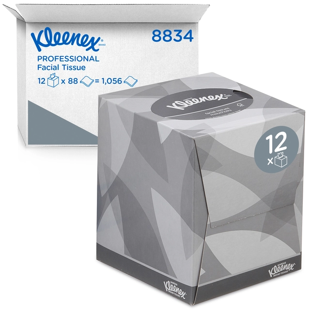 Een Facial tissues Kleenex 2-laags kubus 12x88stuks wit 8834 koop je bij VHK Kantoorartikelen