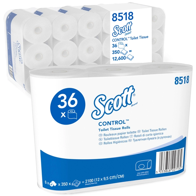 Een Toiletpapier Scott Control 3-laags 350vel wit 8518 koop je bij VHK Kantoorartikelen