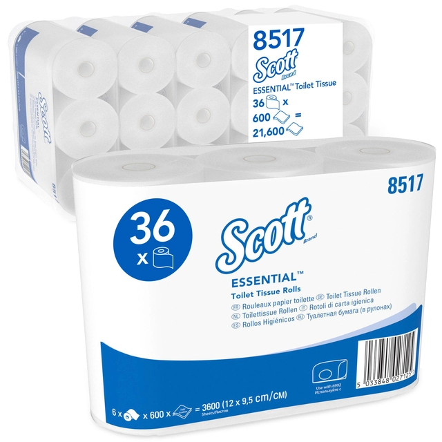 Een Toiletpapier Scott Essential 2-laags 600vel wit 8517 koop je bij VHK Kantoorartikelen