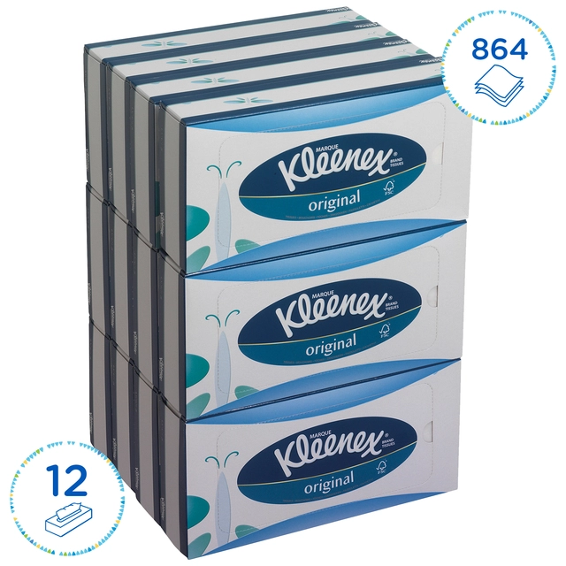 Een Facial tissues Kleenex 3-laags standaard 12x72stuks wit 8824 koop je bij VHK Kantoorartikelen