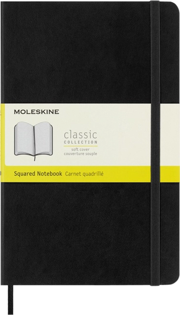 Een Notitieboek Moleskine large 130x210mm ruit 5x5mm soft cover zwart koop je bij VHK Kantoorartikelen