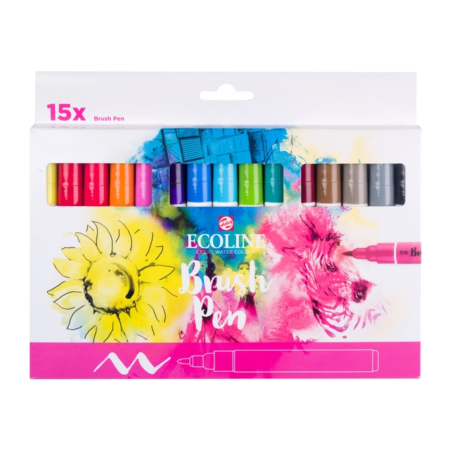 Een Brushpen Talens Ecoline set á 15 kleuren koop je bij VHK Kantoorartikelen