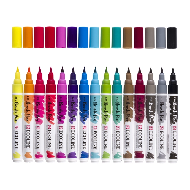 Een Brushpen Talens Ecoline set á 15 kleuren koop je bij VHK Kantoorartikelen