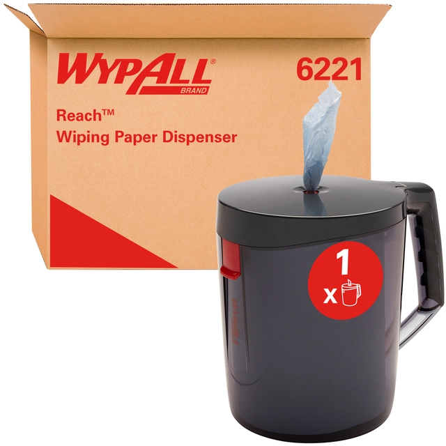 Een Poetsroldispenser WypAll reach centerfeed zwart 6221 koop je bij VHK Kantoorartikelen