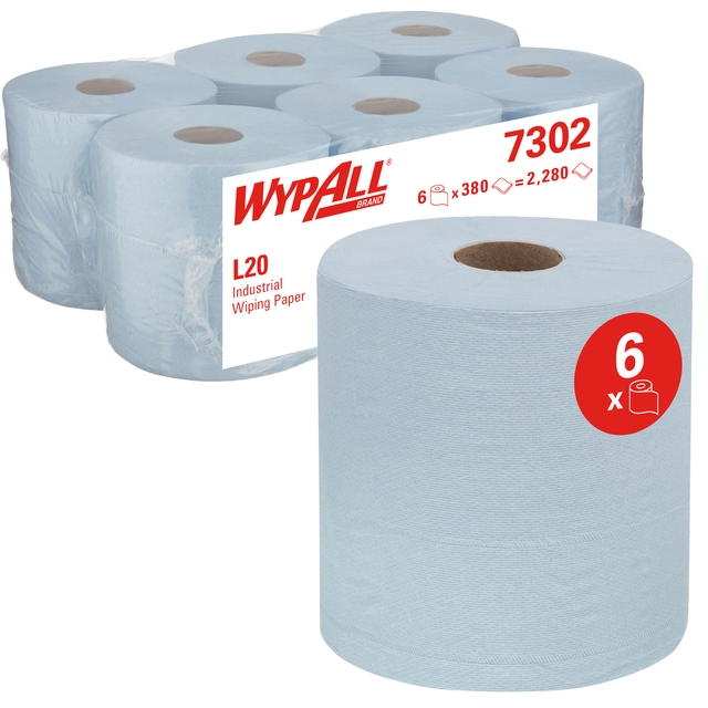 Een Poetsrol WypAll L20 2-laags 18,3cmx144m 6 rollen à 380 vel blauw 7302 koop je bij Hoekmankantoorartikelen.nl