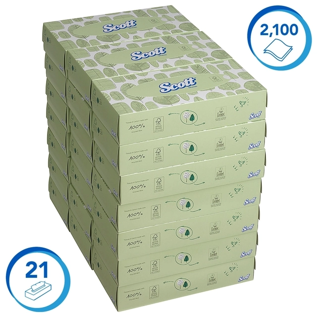 Een Facial tissues Scott 2-laags standaard 21x100stuks wit 8837 koop je bij VHK Kantoorartikelen