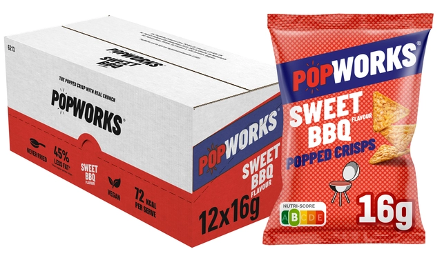 Een Chips Popworks Sweet BBQ 16gr koop je bij VHK Kantoorartikelen