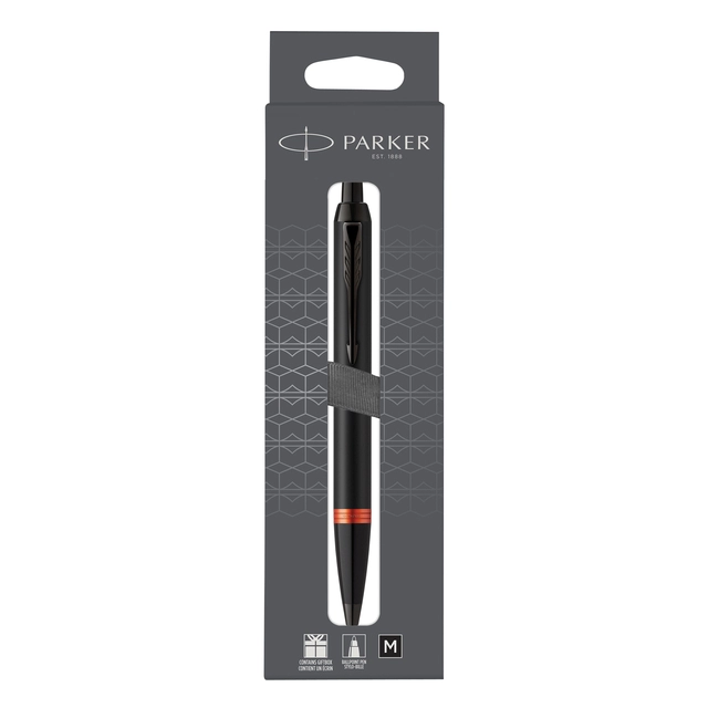 Een Balpen Parker IM black orange vibrant ring medium blister à 1 stuk koop je bij VHK Kantoorartikelen