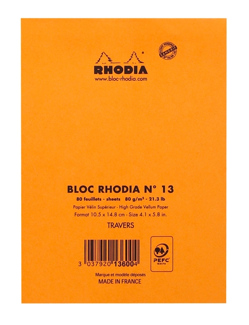 Een Schrijfblok Rhodia A6 lijn 80 vel 80gr oranje koop je bij VHK Kantoorartikelen