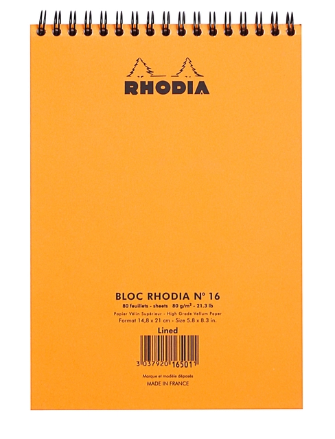 Een Spiraalblok Rhodia A5 lijn 160 pagina's 80gr oranje koop je bij VHK Kantoorartikelen