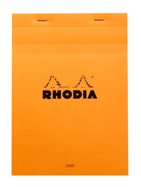 Een Schrijfblok Rhodia A5 lijn 80 vel 80gr met kantlijn oranje koop je bij VHK Kantoorartikelen