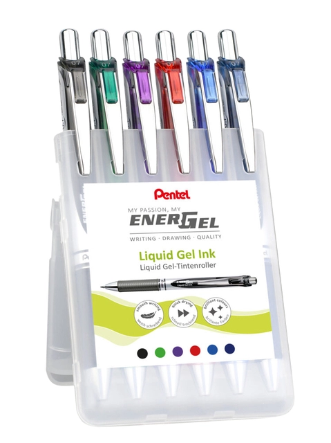 Een Gelschrijver Pentel BL77 Energel medium assorti etui à 6 stuks koop je bij Hoekmankantoorartikelen.nl