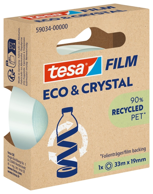 Een Plakband Tesa eco&crystal 59034 19mmx33m transparant blister koop je bij VHK Kantoorartikelen