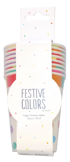 Een Bekers Haza Festive Colors 250ml 8 stuks koop je bij VHK Kantoorartikelen