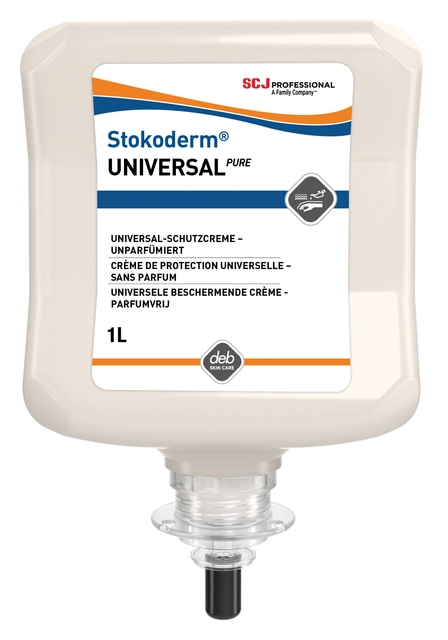 Een Handcrème SCJ Stokoderm Universal Pure parfumvrij 1liter koop je bij VHK Kantoorartikelen