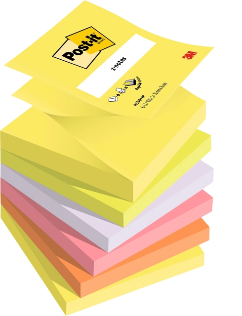 Een Memoblok 3M Post-it Z-Note R330 76x76mm ass kleur 6 stuks koop je bij Hoekmankantoorartikelen.nl