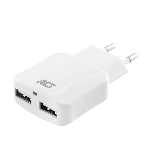 Een Oplader ACT USB 2 poorts 2.1A 12W wit koop je bij VHK Kantoorartikelen