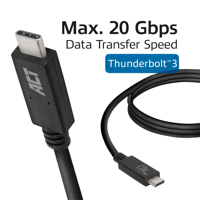 Een Kabel ACT USB-C USB 4 20Gbps Thunderbolt3 1 meter koop je bij VHK Kantoorartikelen